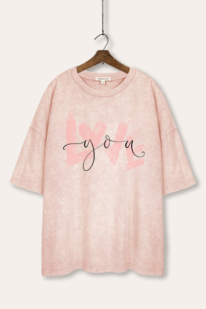 Love You Heart Graphic Mineral Wash Oversized Tee