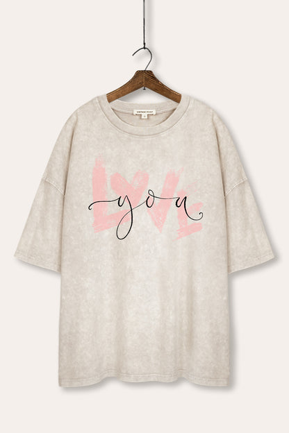 Love You Heart Graphic Mineral Wash Oversized Tee