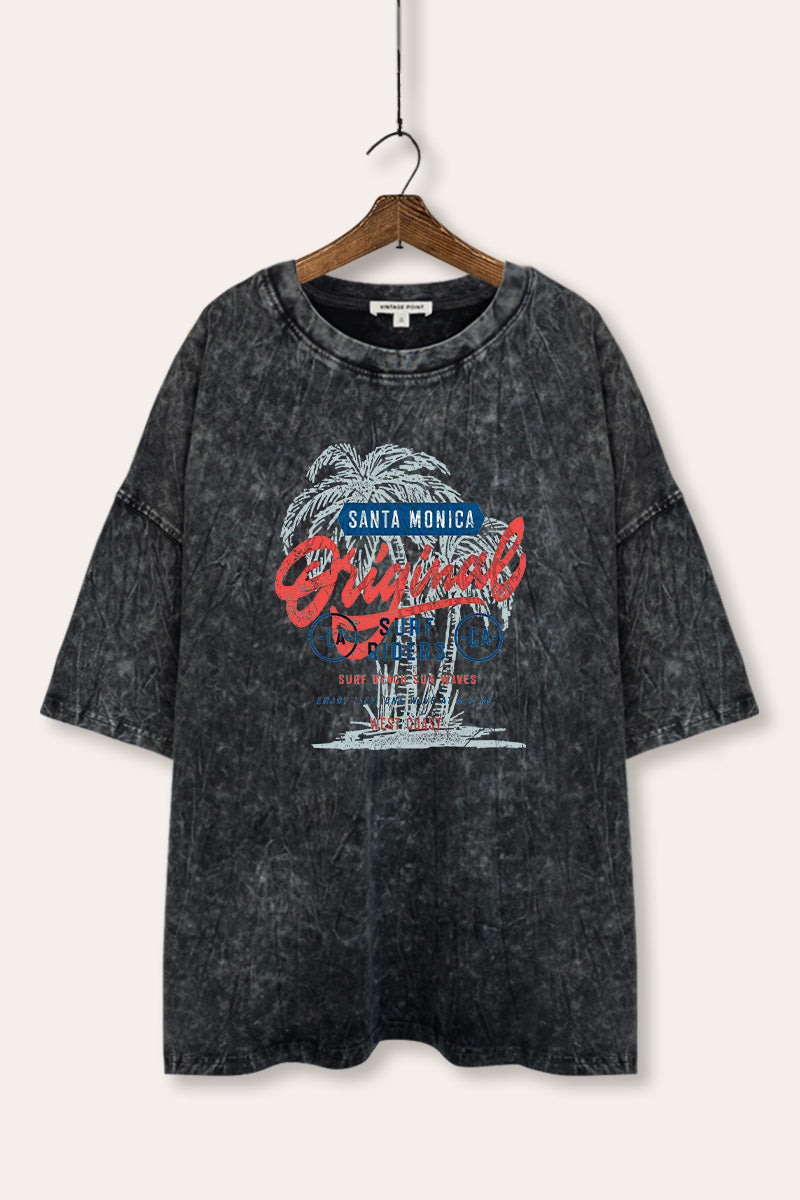 Santa Monica Surf Riders Graphic Mineral Wash Oversized Tee