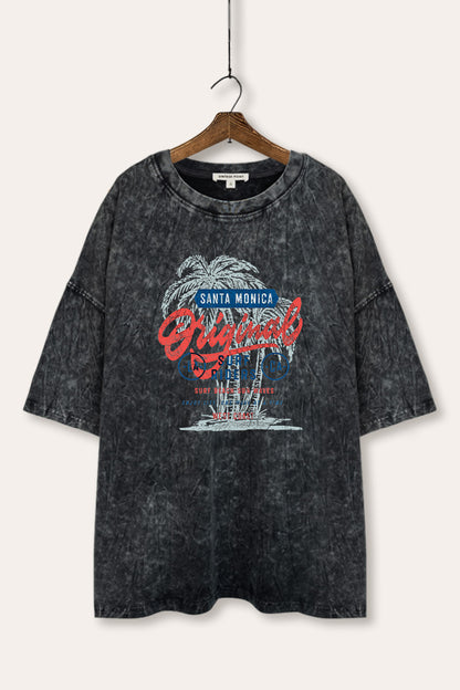 Santa Monica Surf Riders Graphic Mineral Wash Oversized Tee