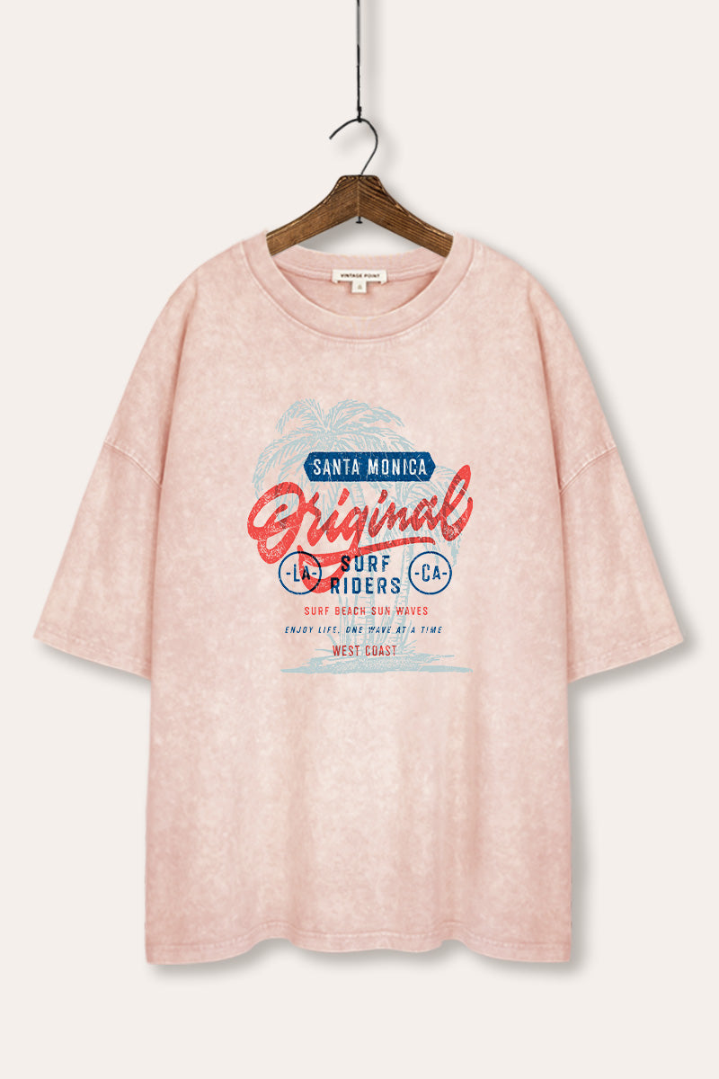 Santa Monica Surf Riders Graphic Mineral Wash Oversized Tee