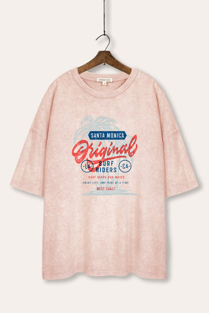 Santa Monica Surf Riders Graphic Mineral Wash Oversized Tee