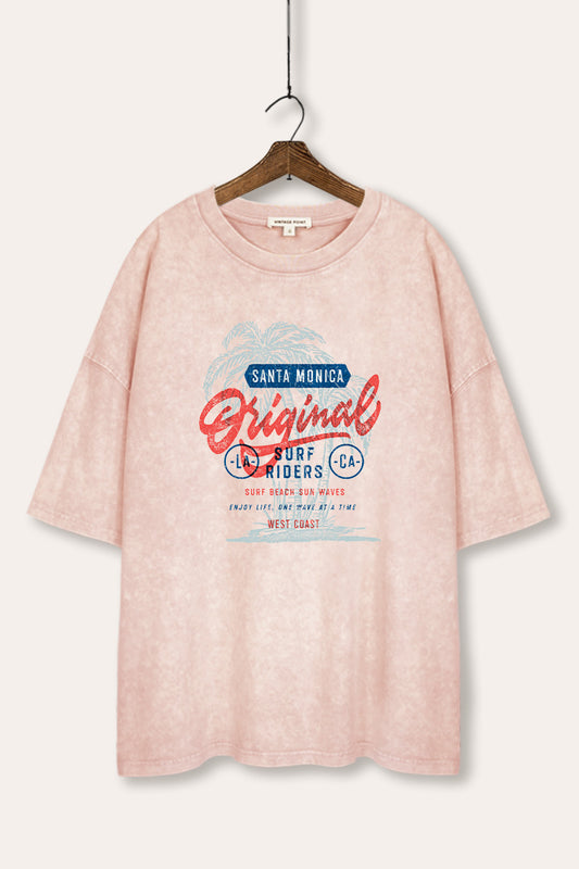 Santa Monica Surf Riders Graphic Mineral Wash Oversized Tee