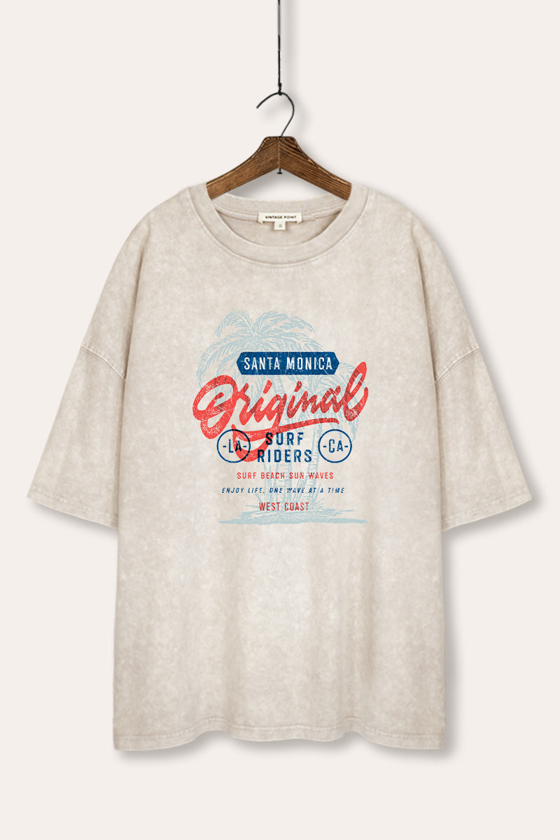 Santa Monica Surf Riders Graphic Mineral Wash Oversized Tee