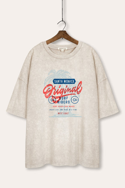 Santa Monica Surf Riders Graphic Mineral Wash Oversized Tee