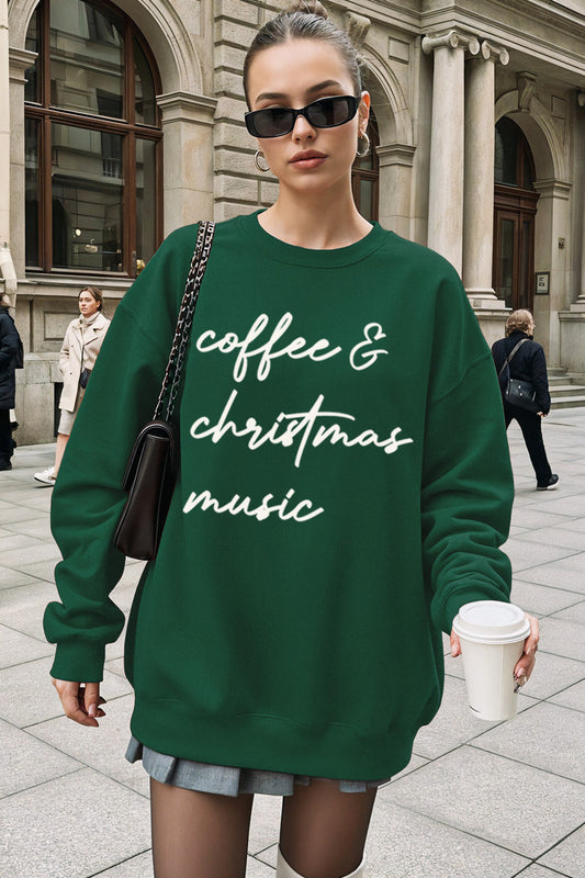 "coffee & christmas music" graphic sweatshirt