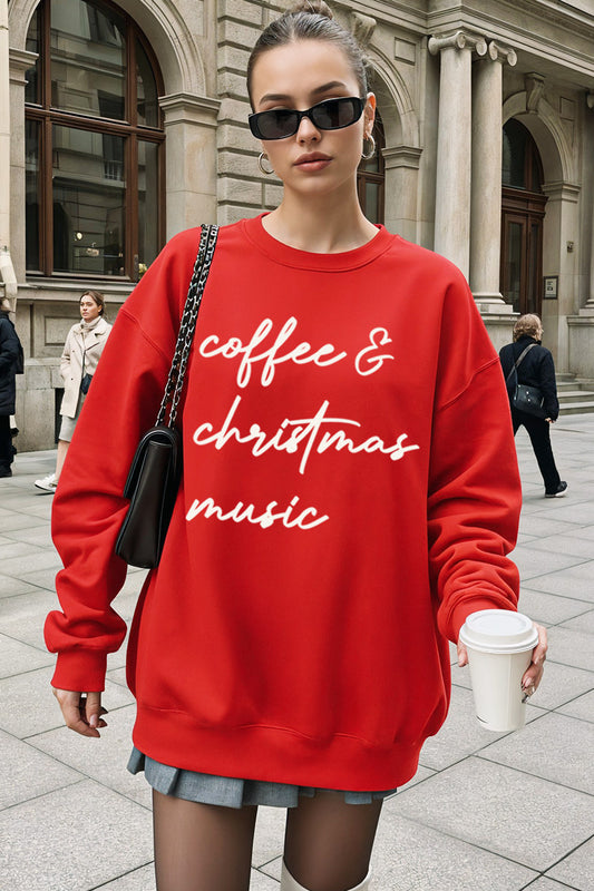"coffee & christmas music" graphic sweatshirt