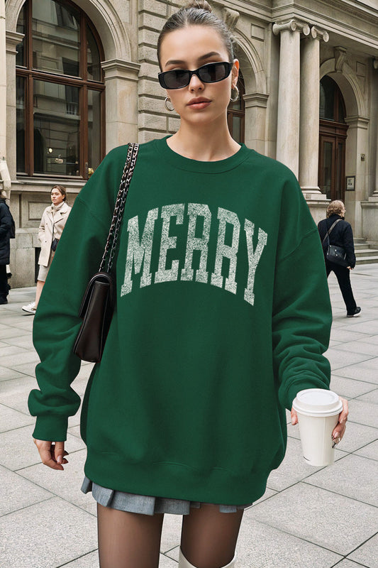 "merry" typography christmas sweatshirt