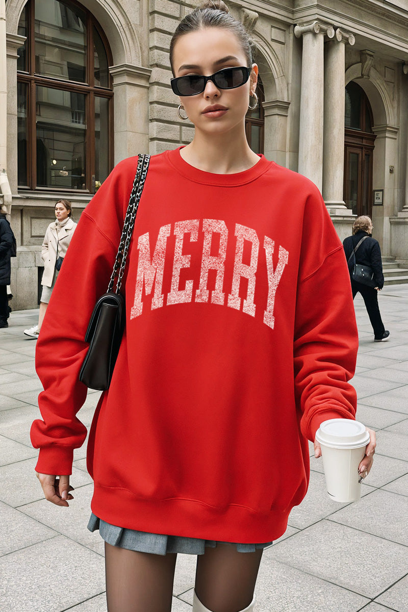 "merry" christmas graphic sweatshirt