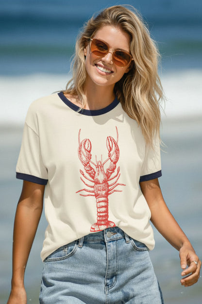 Fresh Lobster Coastal Graphic Ringer Tee
