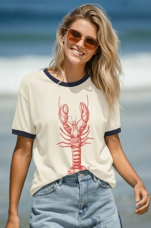 Fresh Lobster Coastal Graphic Ringer Tee