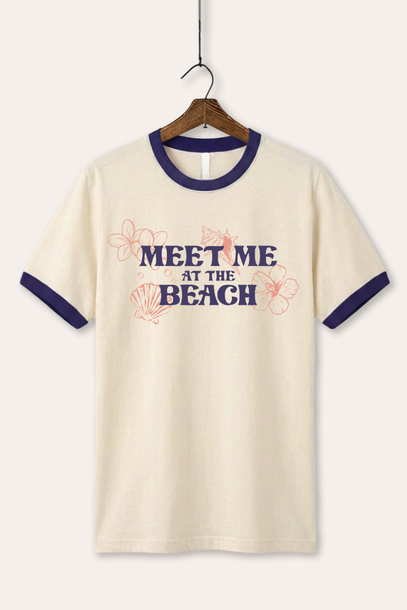 Tropical Meet Me at the Beach Graphic Ringer Tee