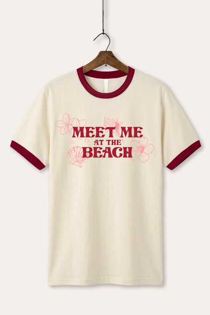 Tropical Meet Me at the Beach Graphic Ringer Tee