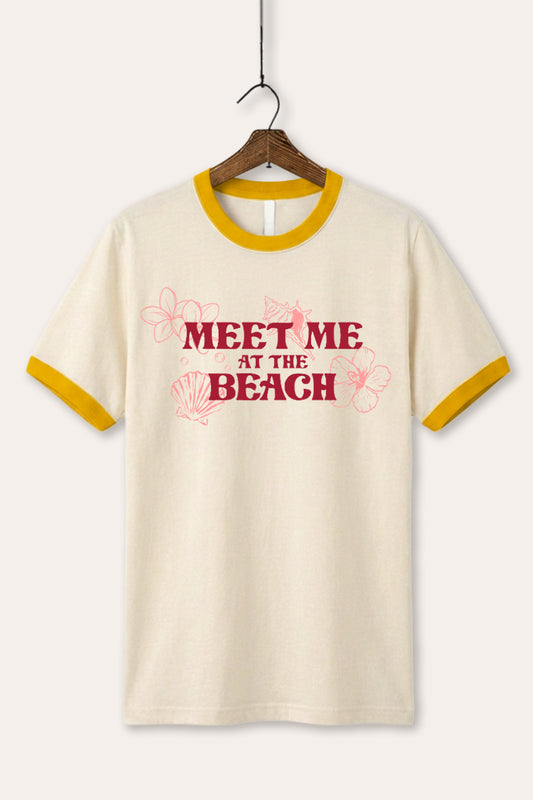 Tropical Meet Me at the Beach Graphic Ringer Tee