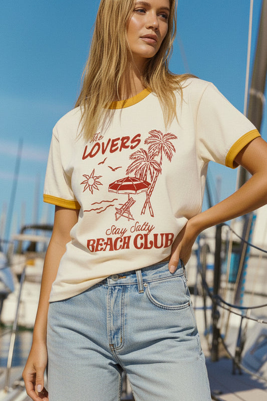 The Lovers Beach Club Graphic Ringer Tee