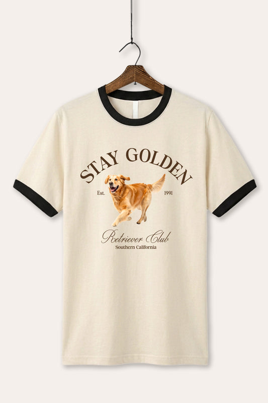 Golden Retriever Stay Golden Graphic Ringer Tee