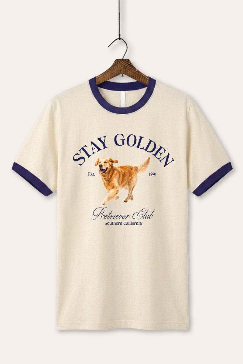 Golden Retriever Stay Golden Graphic Ringer Tee