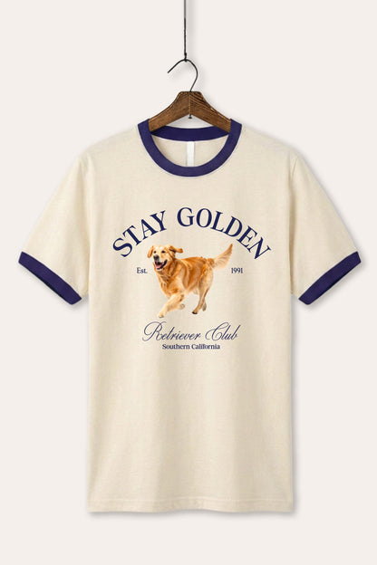 Golden Retriever Stay Golden Graphic Ringer Tee