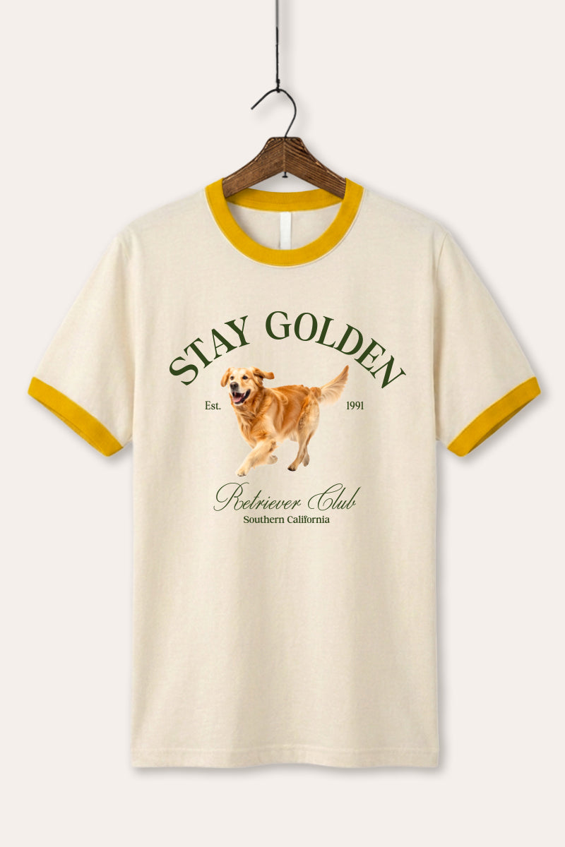 Golden Retriever Stay Golden Graphic Ringer Tee