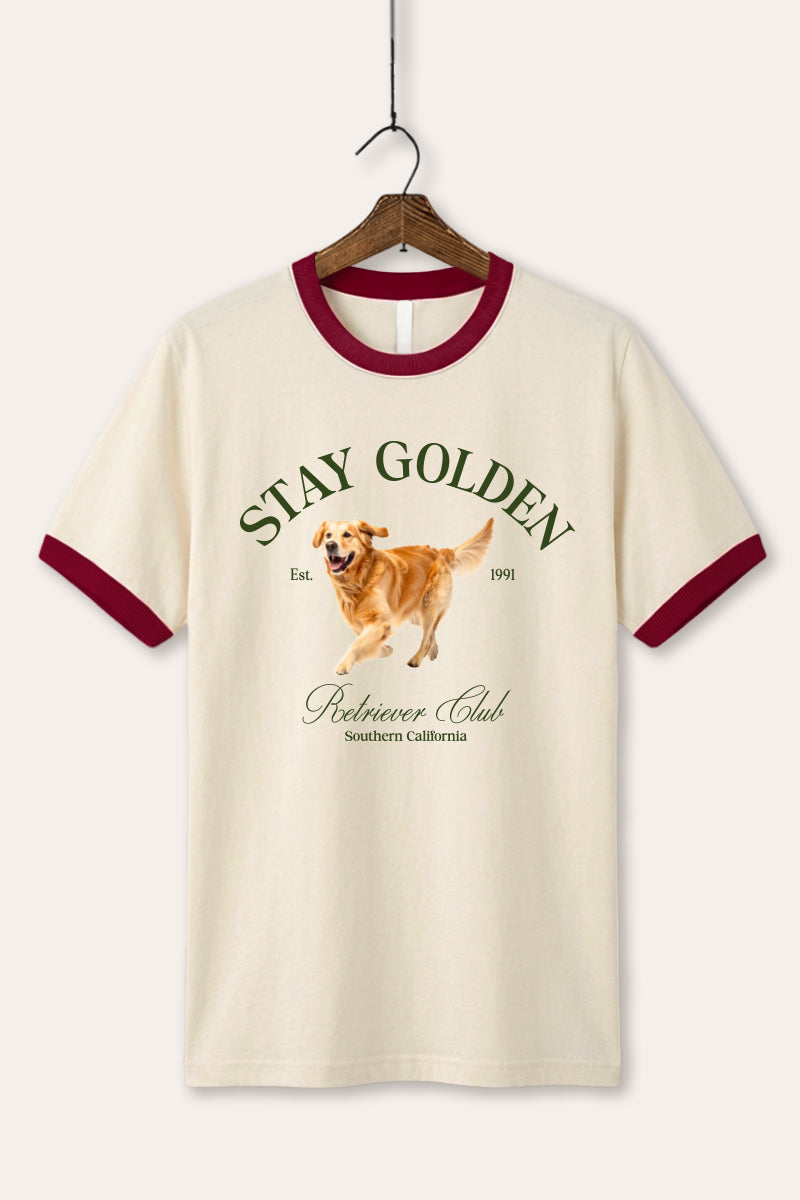 Golden Retriever Stay Golden Graphic Ringer Tee