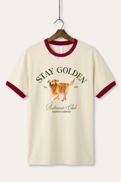 Golden Retriever Stay Golden Graphic Ringer Tee