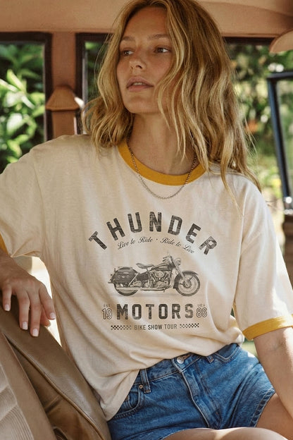 Motorcycle Thunder Motors Graphic Ringer Tee