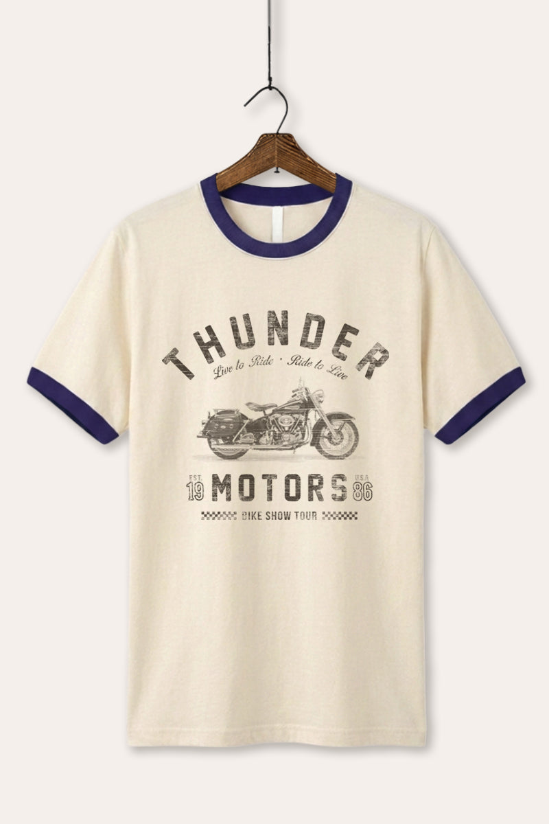 Motorcycle Thunder Motors Graphic Ringer Tee