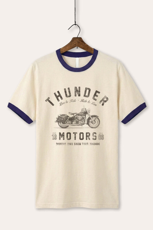 Motorcycle Thunder Motors Graphic Ringer Tee
