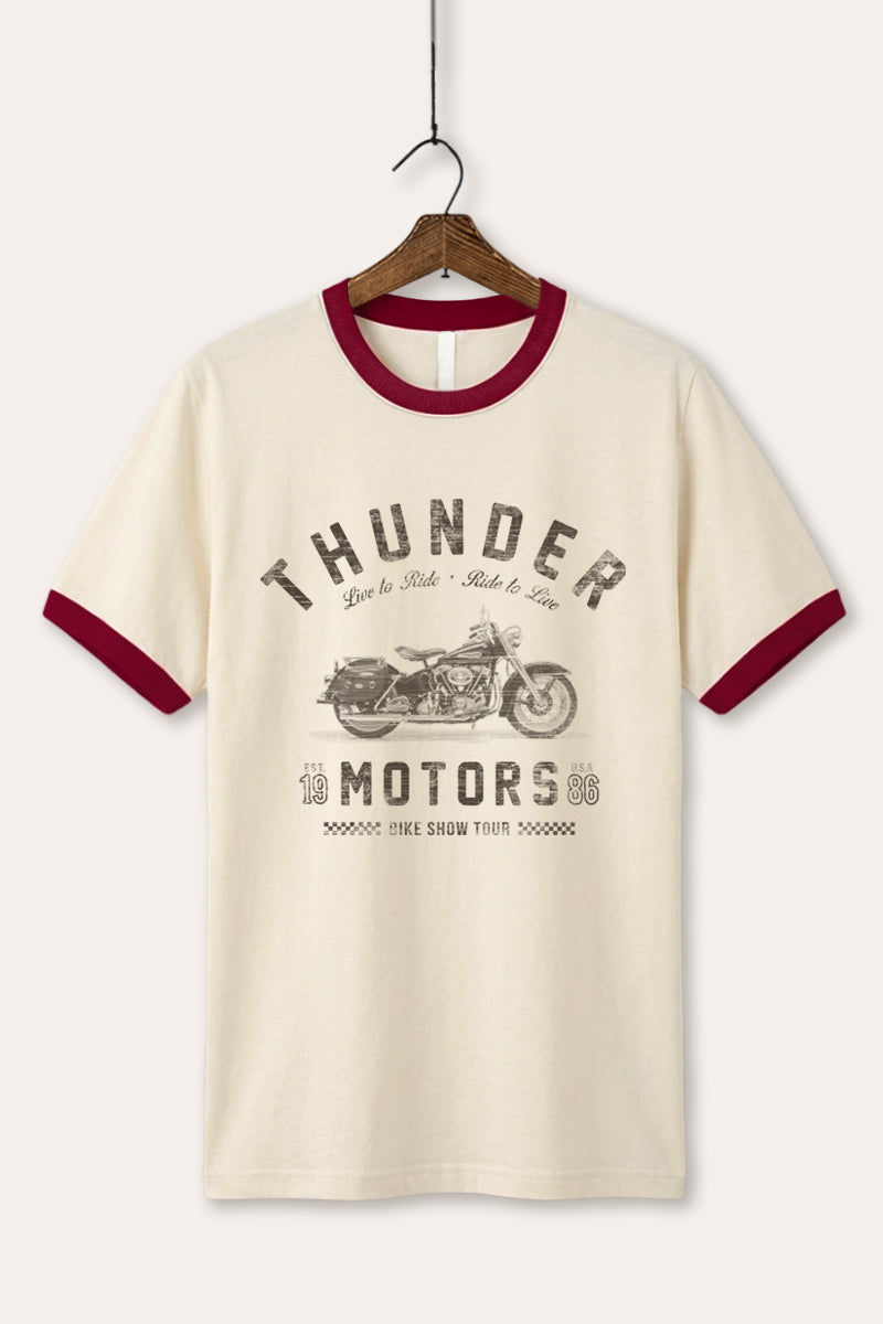 Motorcycle Thunder Motors Graphic Ringer Tee