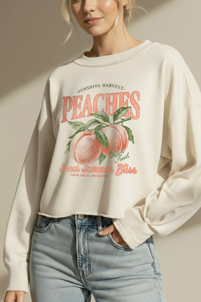 Sweet Summer Peaches Fruit Graphic Cropped Sweatshirt