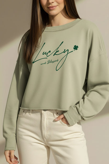 Lucky Four-Leaf Clover Graphic Cropped Sweatshirt