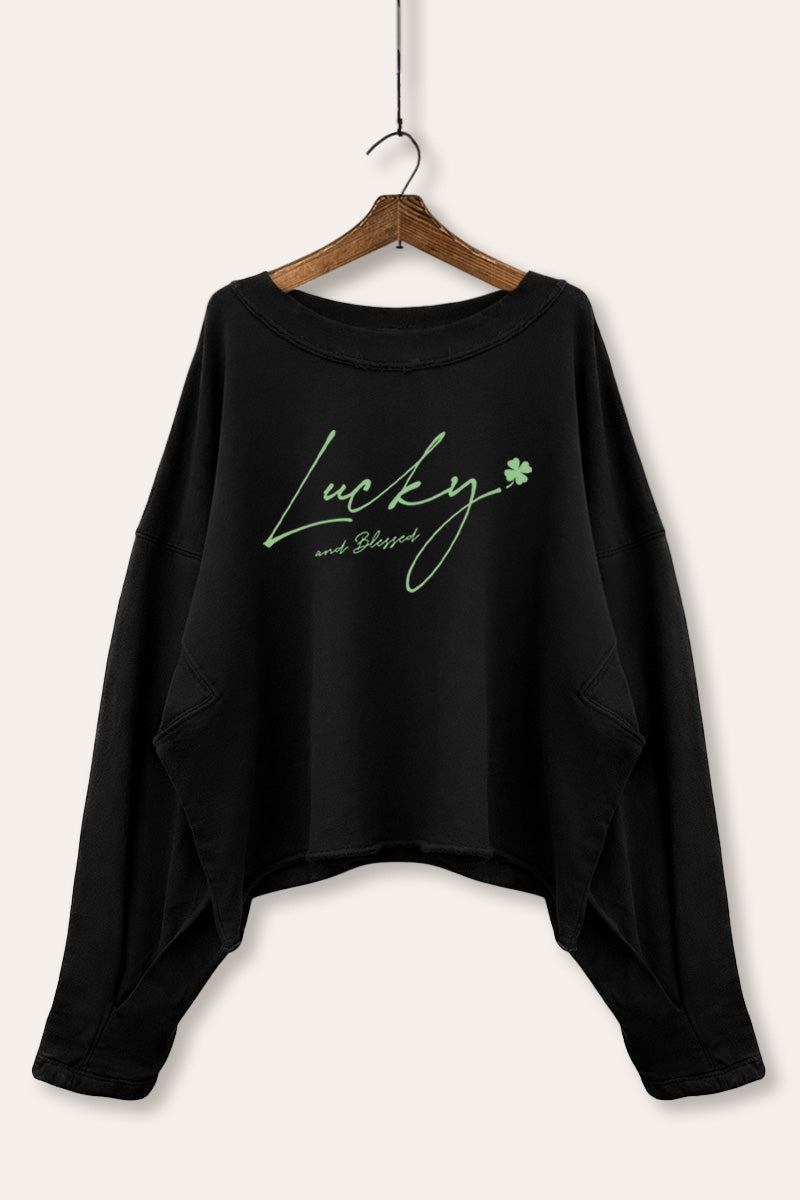 Lucky Four-Leaf Clover Graphic Cropped Sweatshirt
