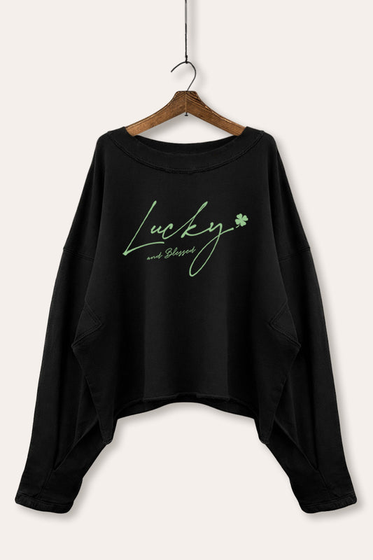 Lucky Four-Leaf Clover Graphic Cropped Sweatshirt