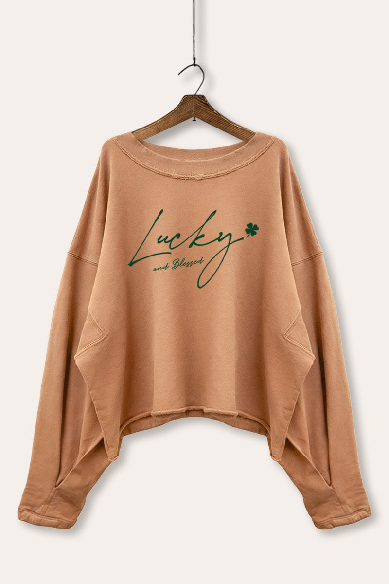Lucky Four-Leaf Clover Graphic Cropped Sweatshirt