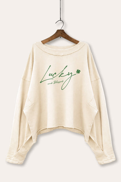 Lucky Four-Leaf Clover Graphic Cropped Sweatshirt