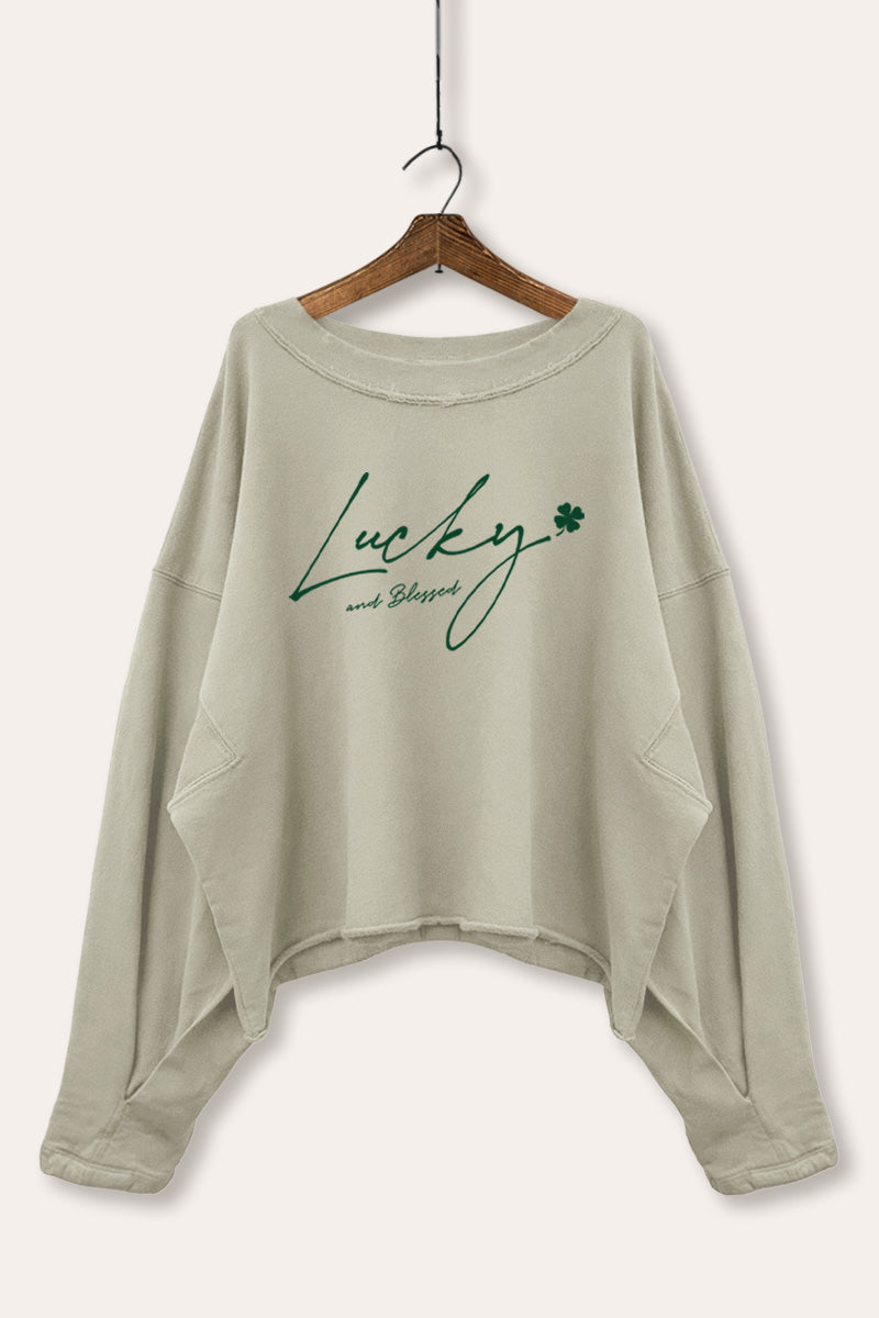 Lucky Four-Leaf Clover Graphic Cropped Sweatshirt