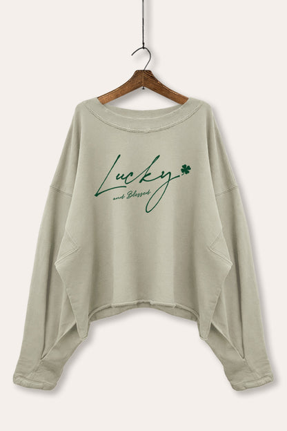 Lucky Four-Leaf Clover Graphic Cropped Sweatshirt