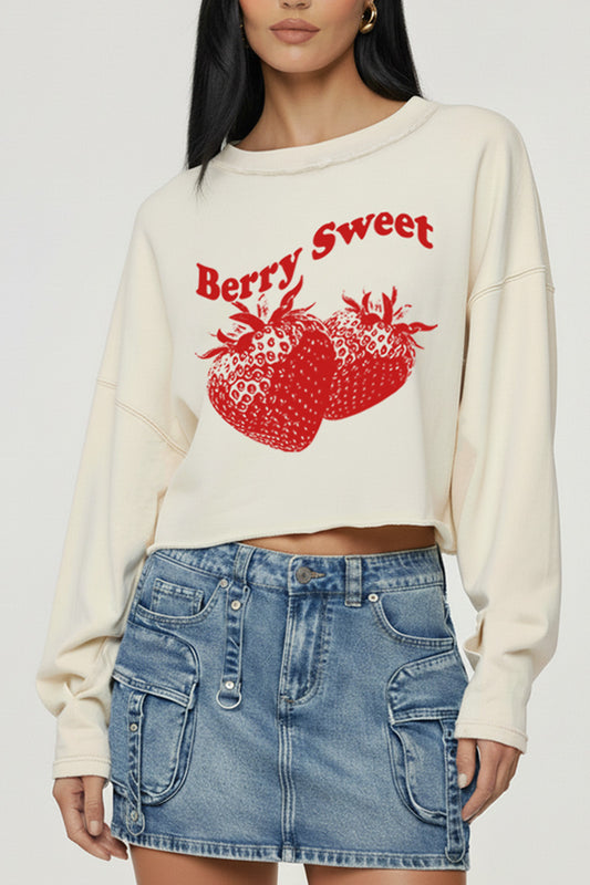 Sweet Strawberry Fruit Graphic Cropped Sweatshirt