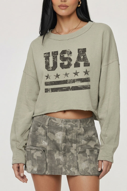 Vintage USA Graphic Cropped Sweatshirt