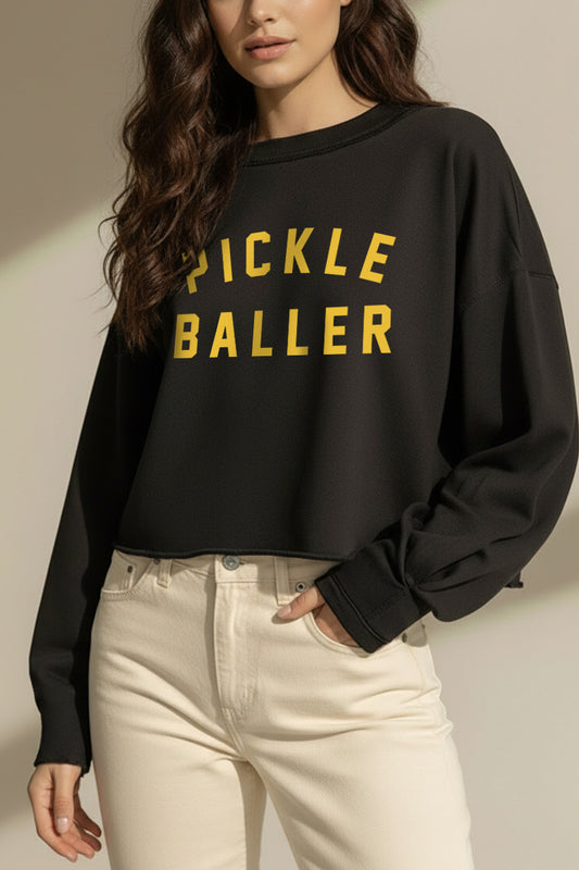 Pickle Baller Arched Graphic Cropped Sweatshirt