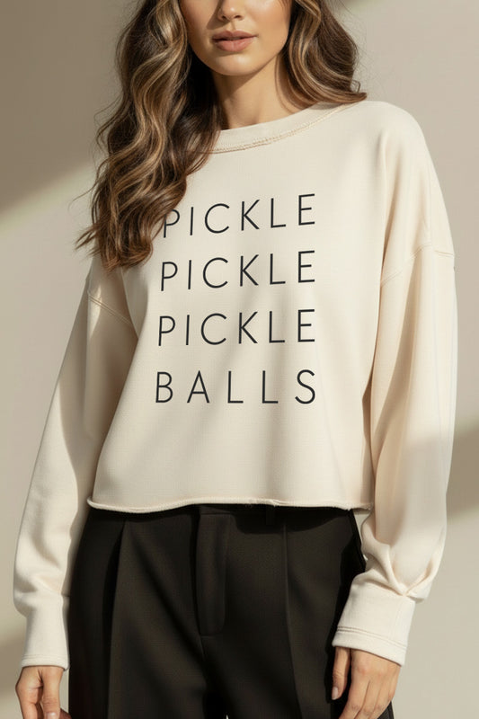 Pickle Balls Sports Graphic Cropped Sweatshirt
