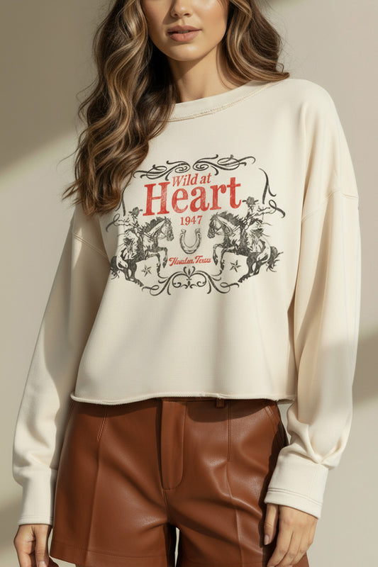Wild At Heart Rodeo Cowboy Graphic Cropped Sweatshirt