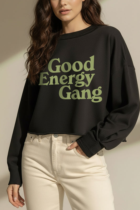Good Energy Gang Typography Cropped Sweatshirt