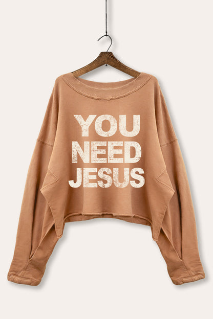 You Need Jesus Graphic Cropped Sweatshirt