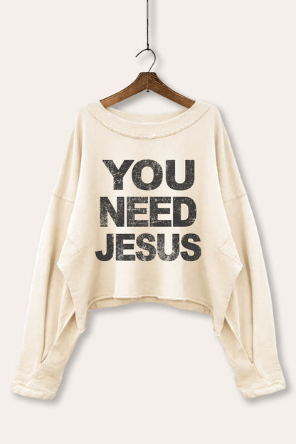 You Need Jesus Graphic Cropped Sweatshirt