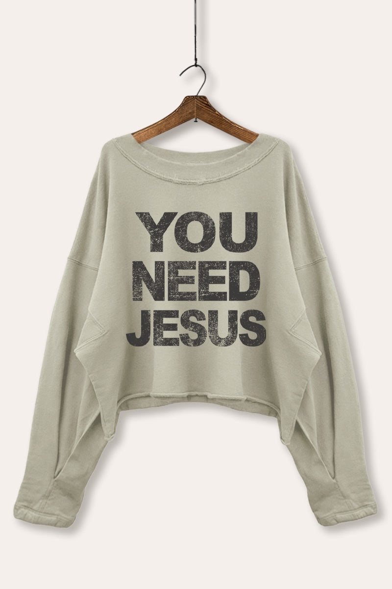 You Need Jesus Graphic Cropped Sweatshirt