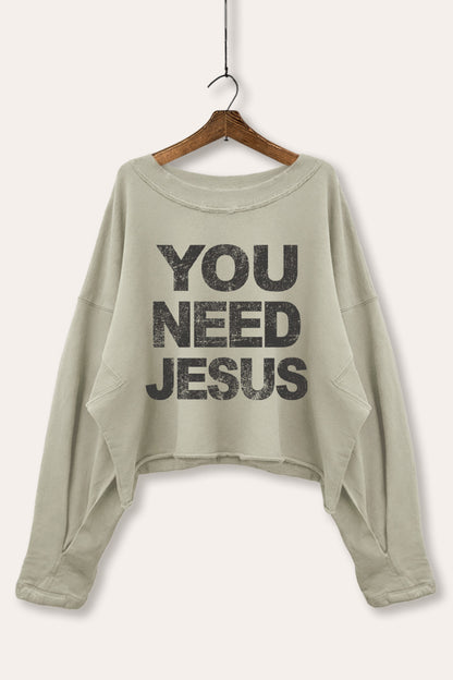 You Need Jesus Graphic Cropped Sweatshirt