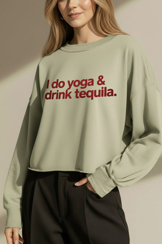 Yoga & Tequila Graphic Cropped Sweatshirt