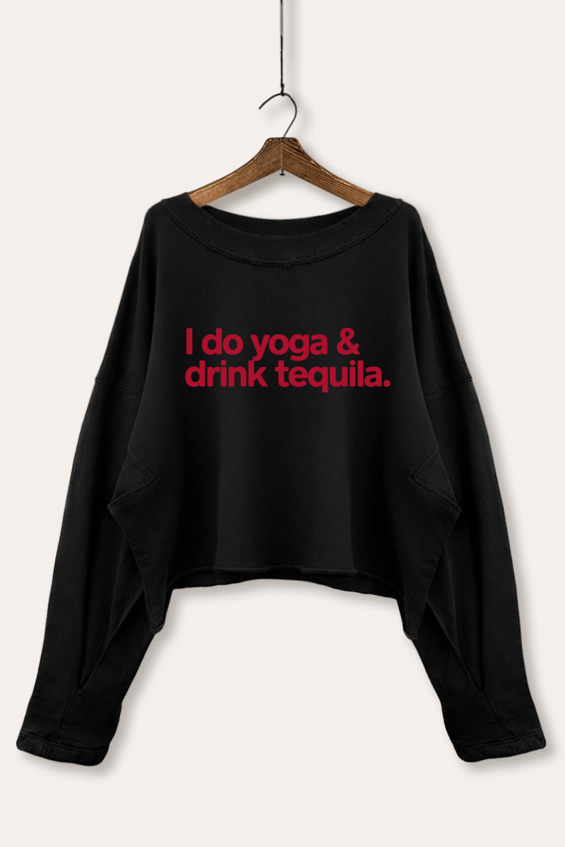 Yoga & Tequila Graphic Cropped Sweatshirt