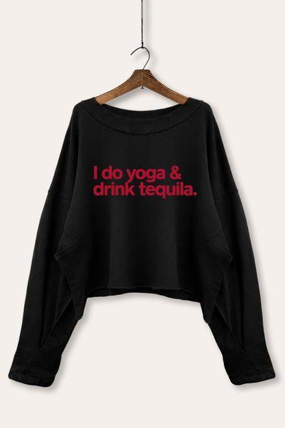 Yoga & Tequila Graphic Cropped Sweatshirt